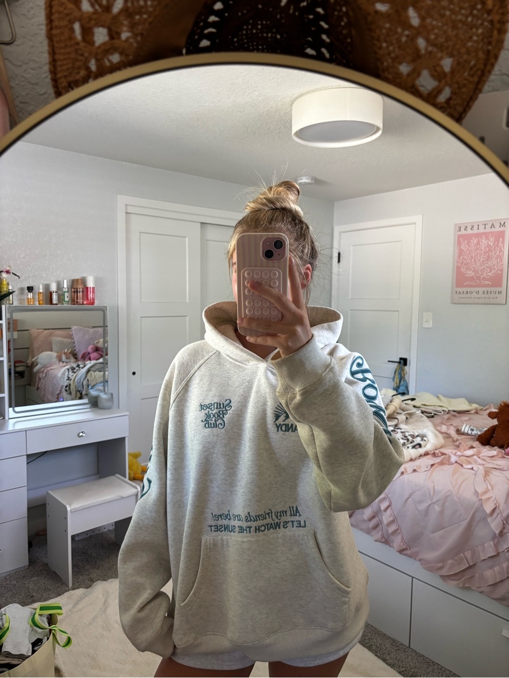Unbranded Light Gray Pullover Hoodie with Teal Script